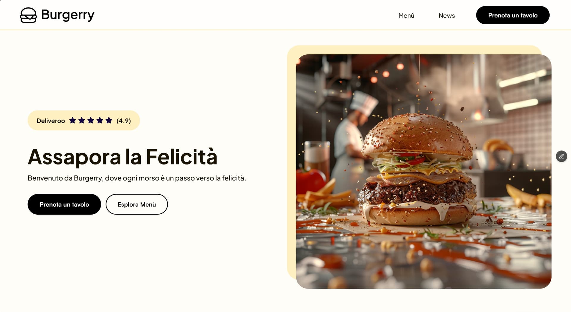 Hero della home Burgerry con headline e CTA principali