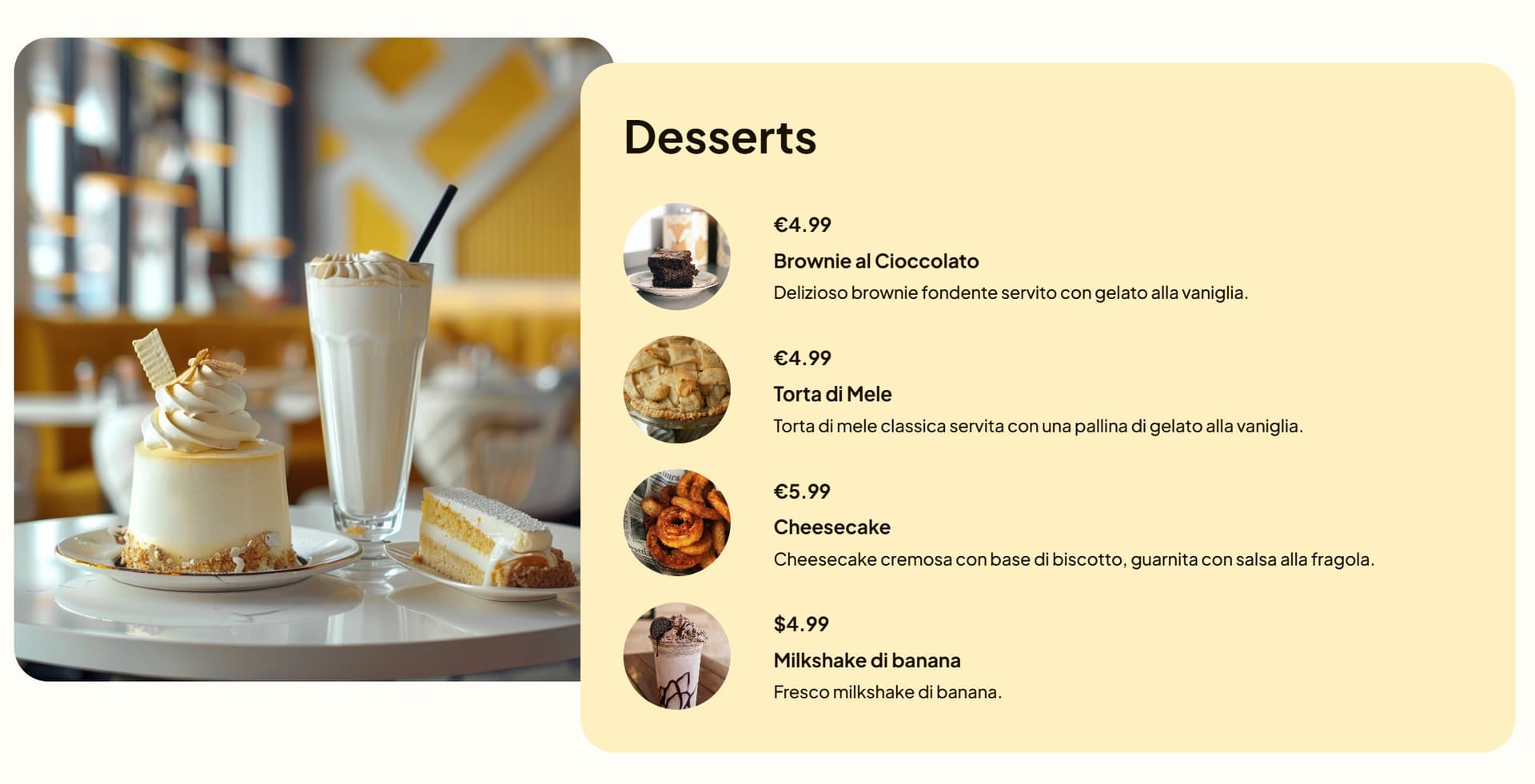 Sezione dessert del menù Burgerry