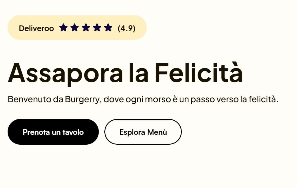 Blocco finale con call to action e contatti Burgerry