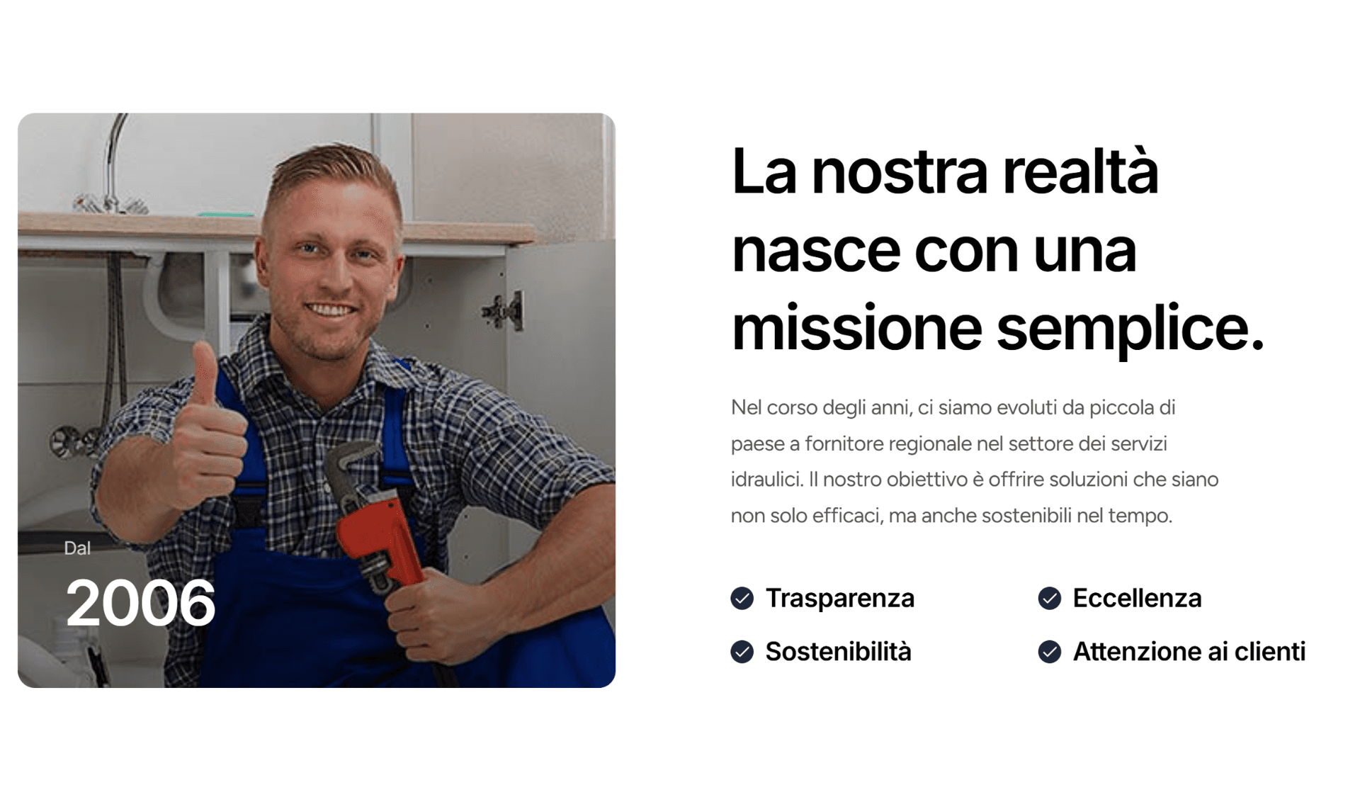 About page with values and positioning
